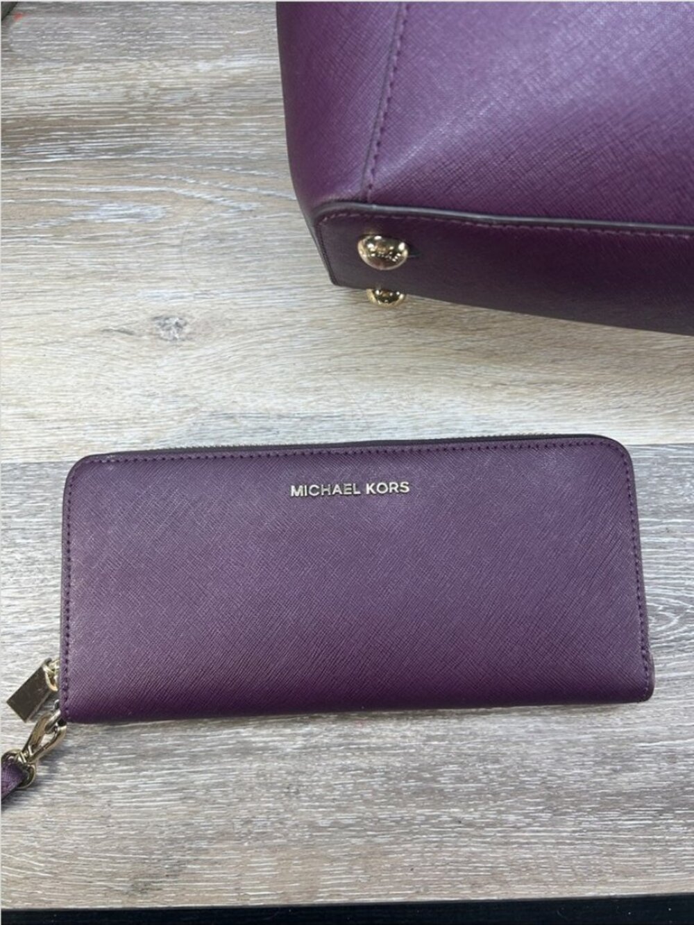 Michael Kors Charlotte Plum Saffiano Leather Tote with Wallet Set - Picture 8 of 10